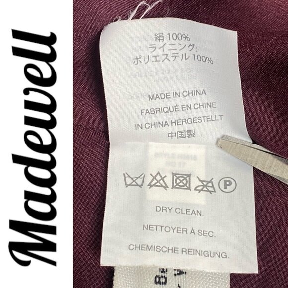 MADEWELL 100% Silk Burgundy Star Print Flutter Hem Faux Wrap Mini Dress, Small - Picture 11 of 13